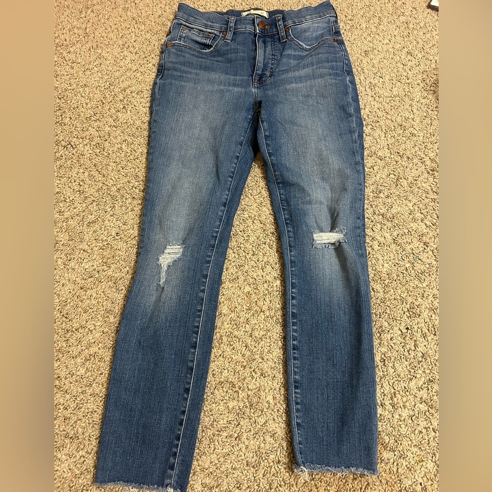 Madewell 9" Mid Rise Women's Distressed Blue Skinny Jeans Size 26 Casual Preppy